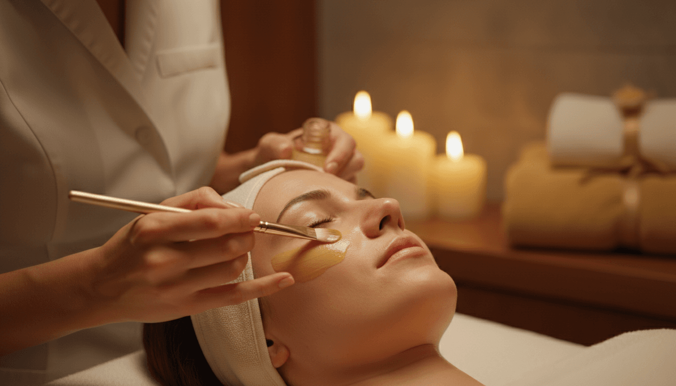 Esthetician applying premium facial treatment to relaxed client
